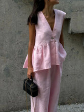 One Button Peplum Top and Pants Set OutfitFlow